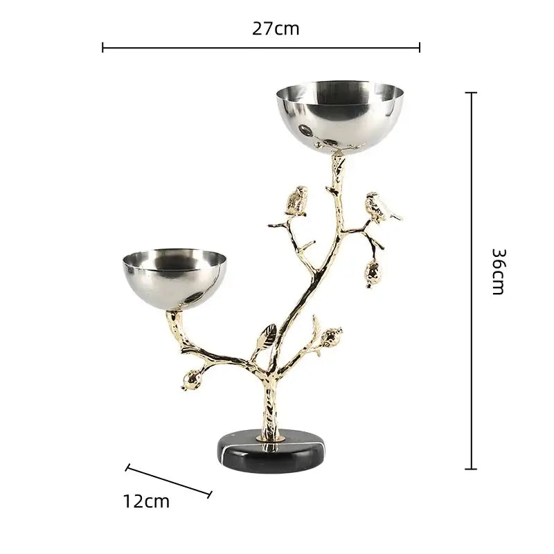 Silver and gold bird metal snack bowl dining room fruit stand