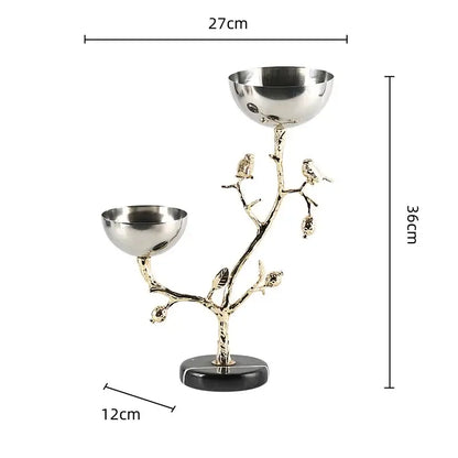 Silver and gold bird metal snack bowl dining room fruit stand