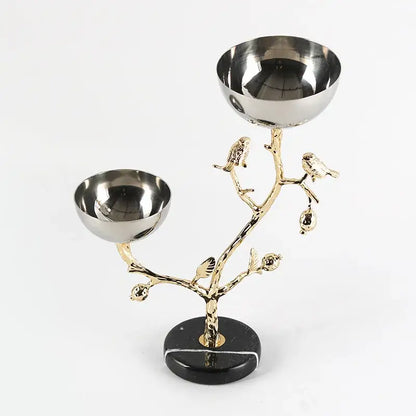 Silver and gold bird metal snack bowl dining room fruit stand