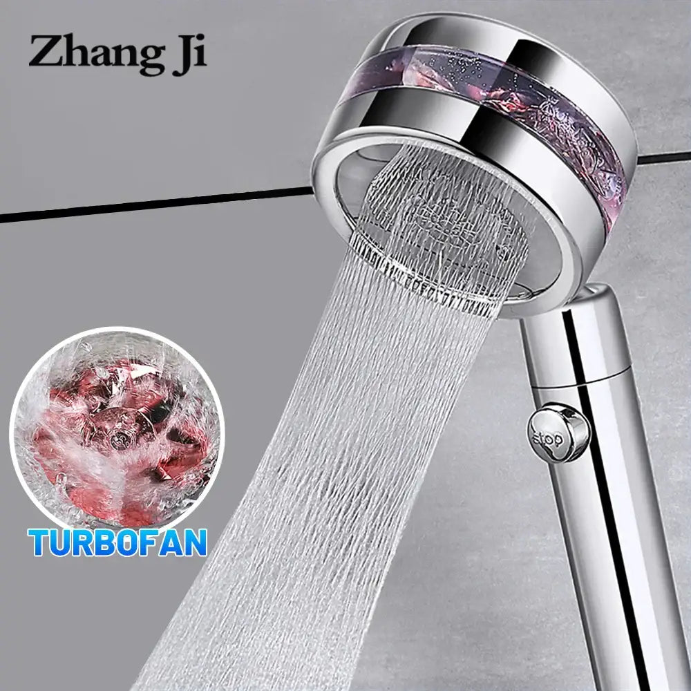 Silver and purple double panel turbo shower head bathroom jet