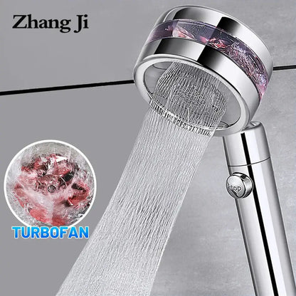 Silver and purple double panel turbo shower head bathroom jet