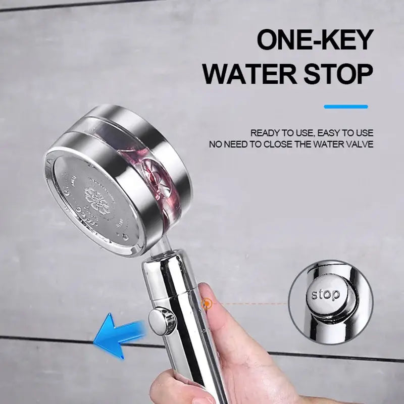 Silver and purple double panel turbo shower head bathroom jet