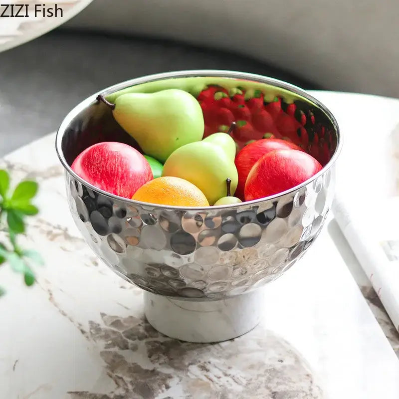 Silver and white hammer pattern fruits bowl dining room pedestal tray