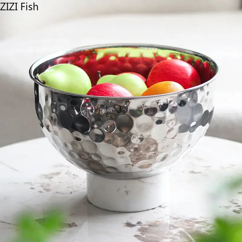Silver and white hammer pattern fruits bowl dining room pedestal tray