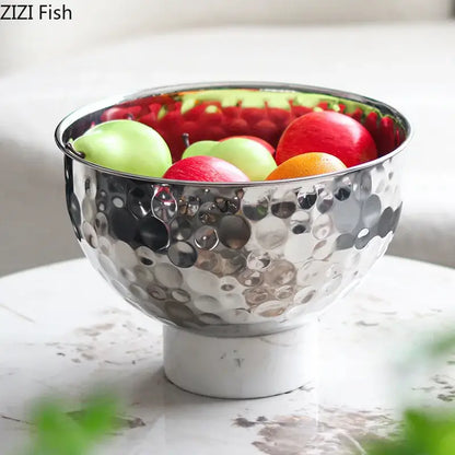 Silver and white hammer pattern fruits bowl dining room pedestal tray