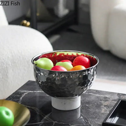 Silver and white hammer pattern fruits bowl dining room pedestal tray