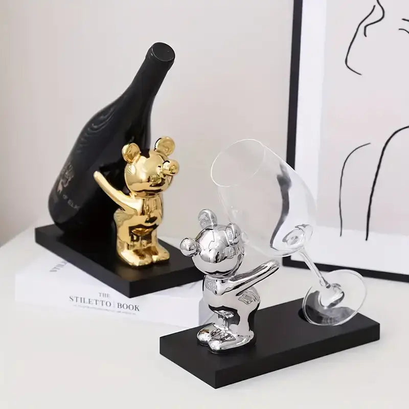 Silver & black bear wine rack kitchen decor storage