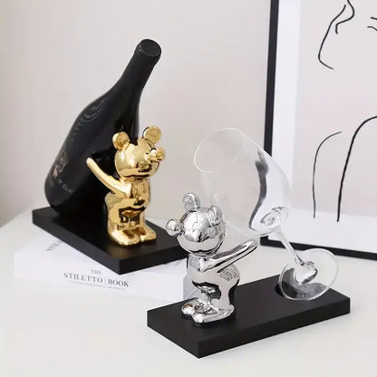 Silver & black bear wine rack kitchen decor storage