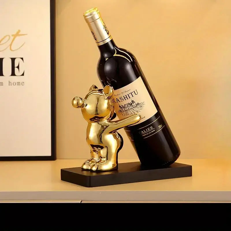 Silver & black bear wine rack kitchen decor storage