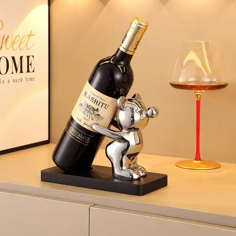 Silver & black bear wine rack kitchen decor storage