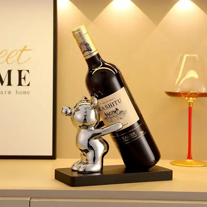 Silver & black bear wine rack kitchen decor storage