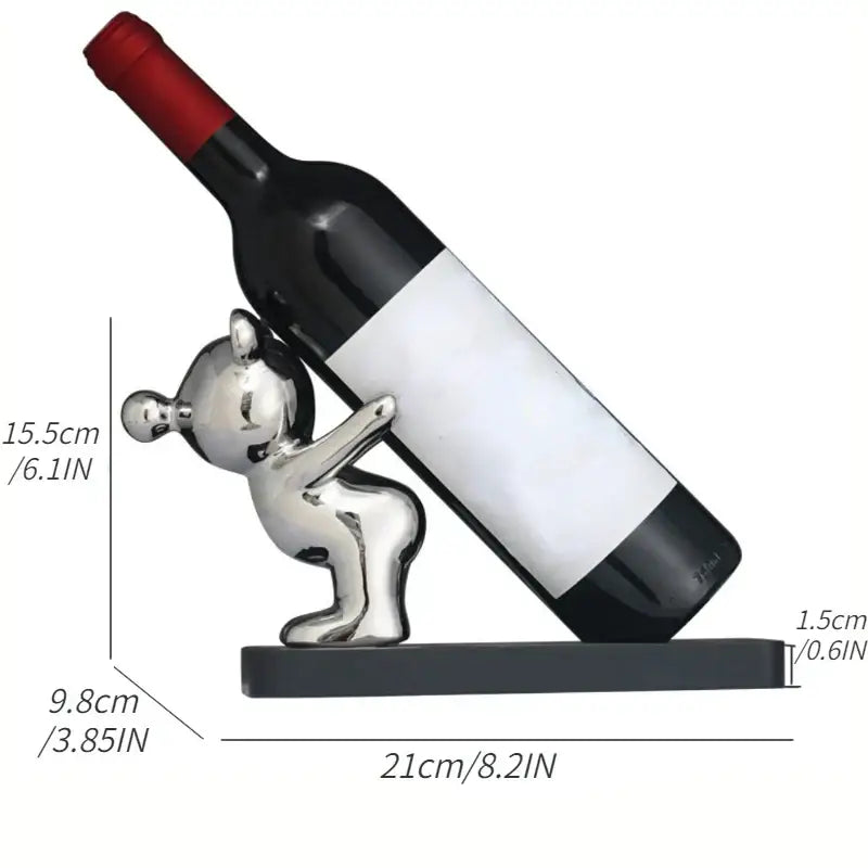 Silver & black bear wine rack kitchen decor storage