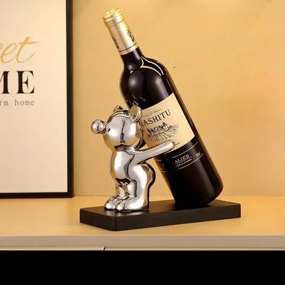 Silver & black bear wine rack kitchen decor storage