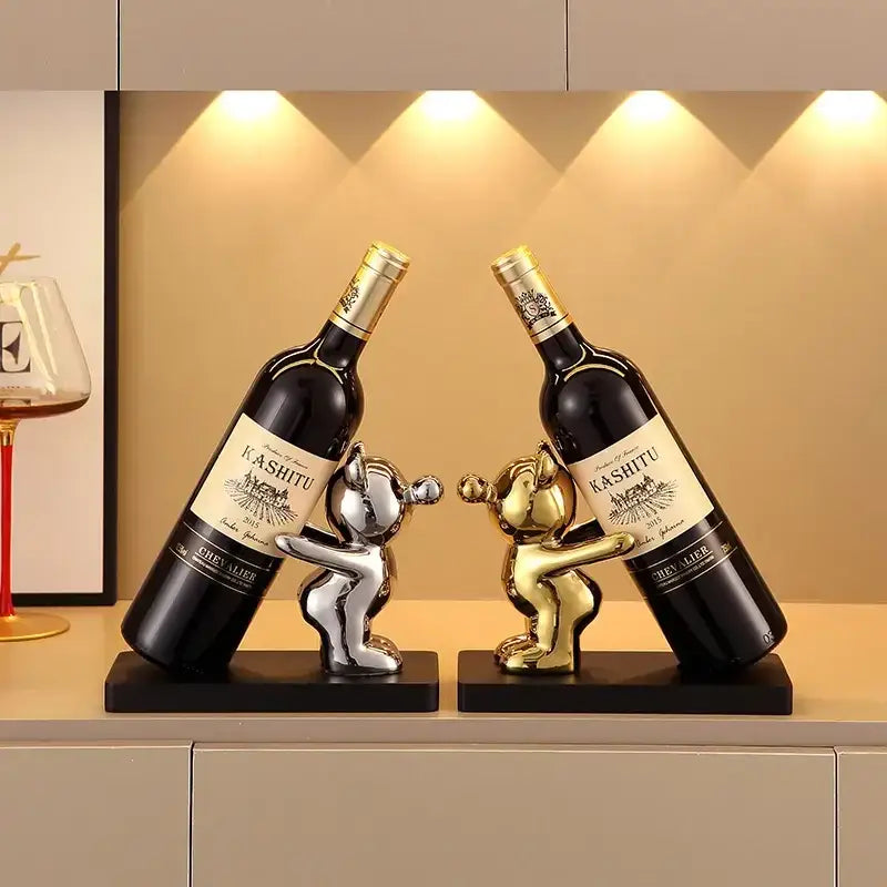 Silver & black bear wine rack kitchen decor storage