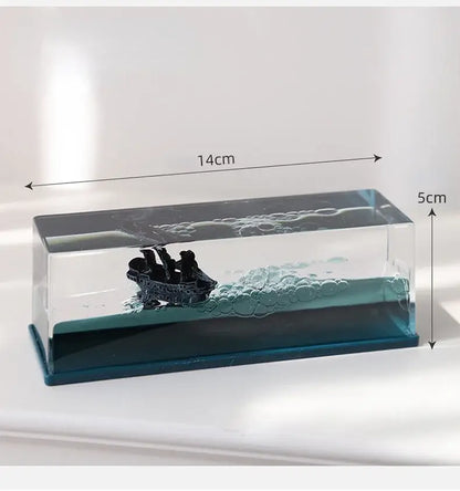 Silver black pearl pirate ship glass display case office decor
