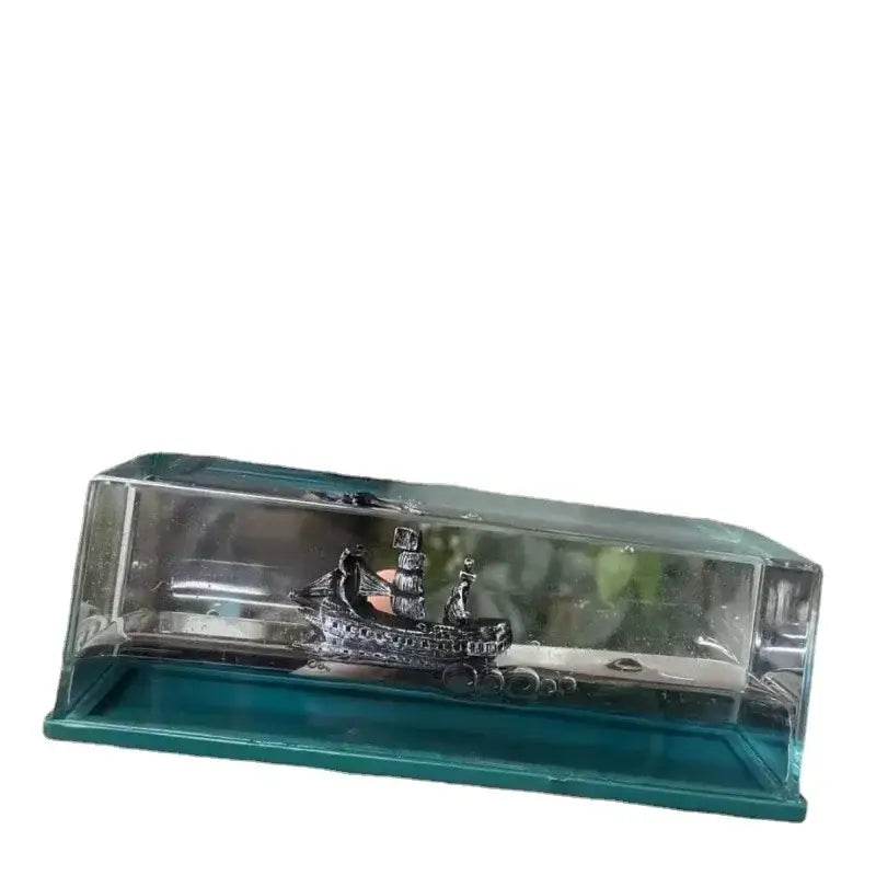 Silver black pearl pirate ship glass display case office decor