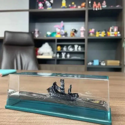 Silver black pearl pirate ship glass display case office decor