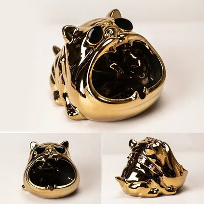 Silver bulldog ceramic ashtray – living room desktop accessory