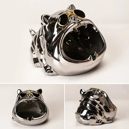 Silver bulldog ceramic ashtray – living room desktop accessory