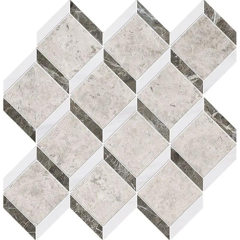 Silver Mystique Multi Finish Steps 3d Marble Mosaics 14 9/16x14 15/16