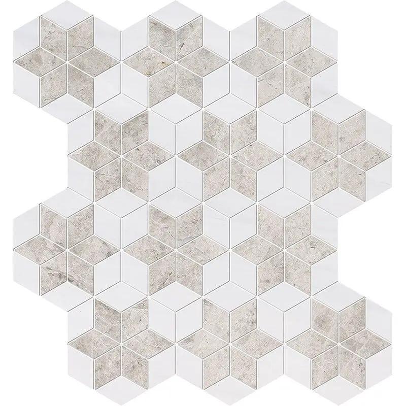 Silver Mystique Multi Finish Stars Marble Mosaics 14 3/16x14 15/16