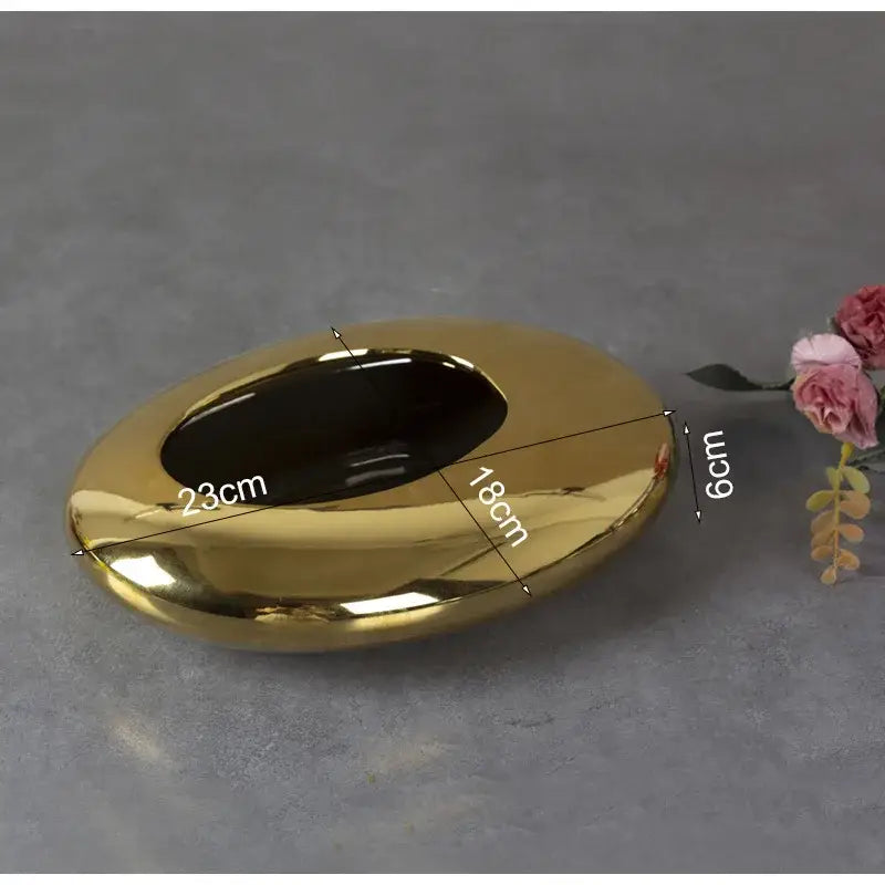 Silver cobblestone ceramic vase gold & silver oval bowl living room