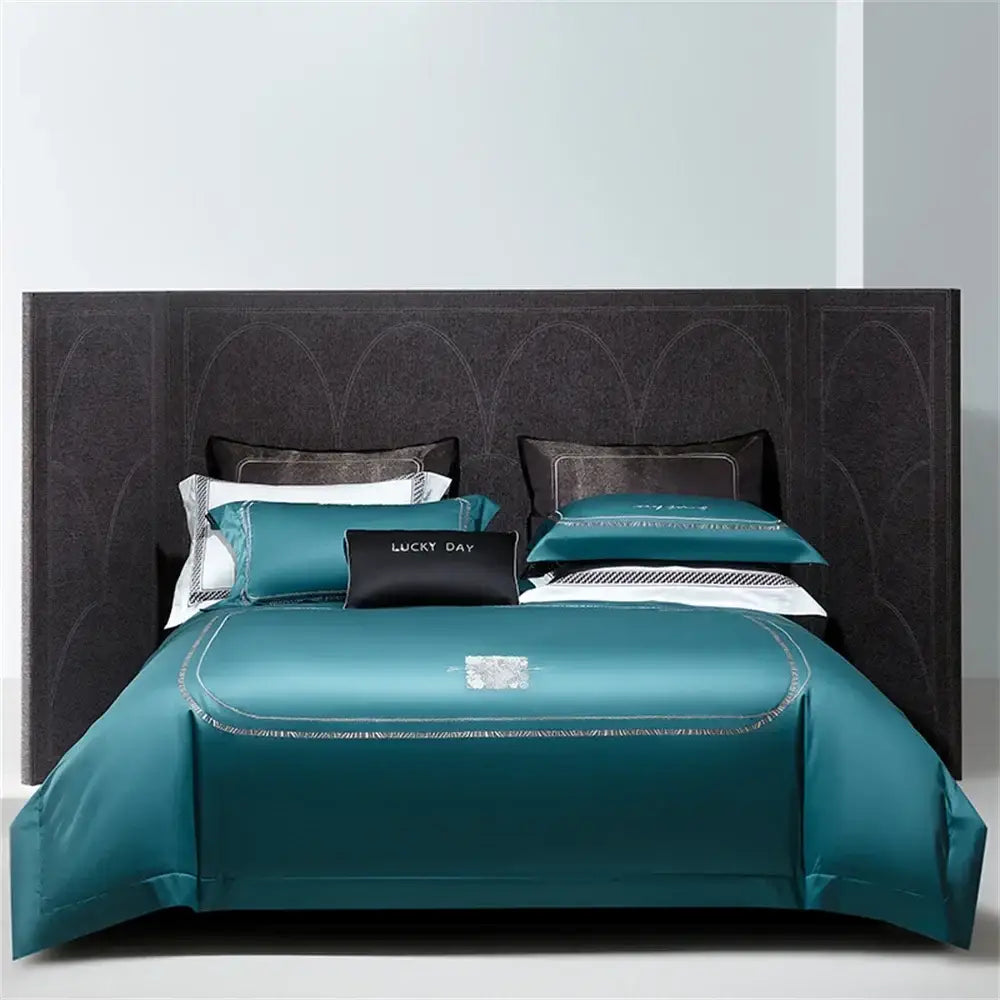 Silver cotton satin jacquard bedding set bedroom lucky day accent