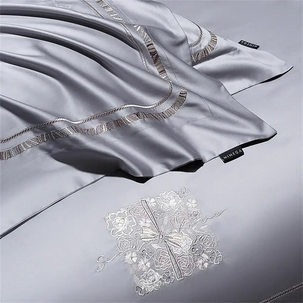 Silver cotton satin jacquard bedding set bedroom lucky day accent