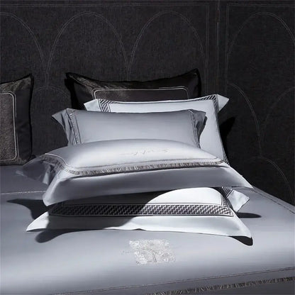 Silver cotton satin jacquard bedding set bedroom lucky day accent