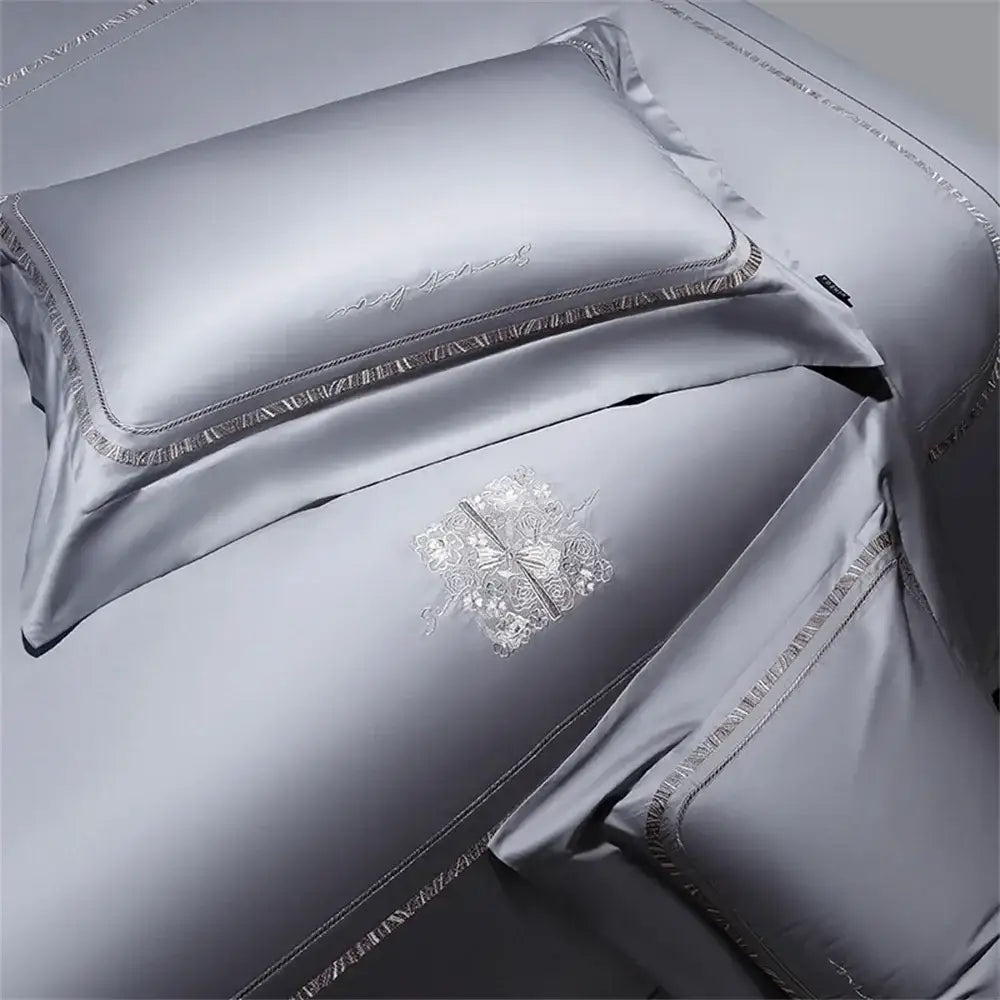 Silver cotton satin jacquard bedding set bedroom lucky day accent