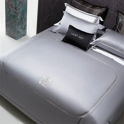 Silver cotton satin jacquard bedding set bedroom lucky day accent