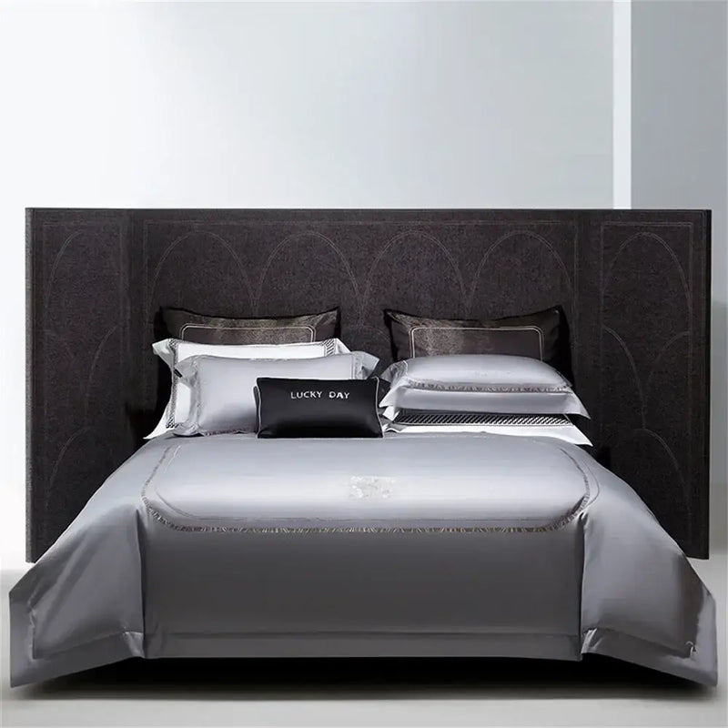Silver cotton satin jacquard bedding set bedroom lucky day accent