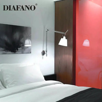 Silver & cream long swing arm wall lamp bedroom reading light