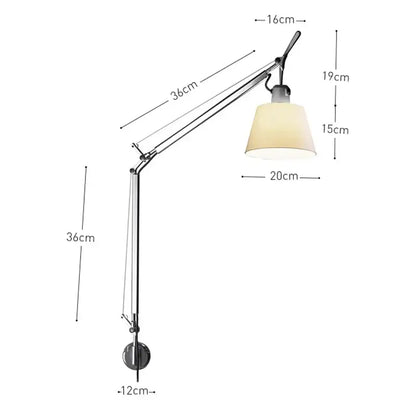 Silver & cream long swing arm wall lamp bedroom reading light