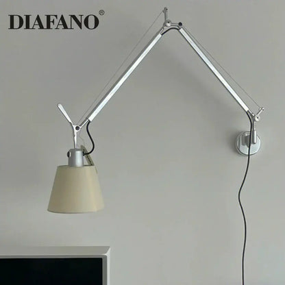 Silver & cream long swing arm wall lamp bedroom reading light