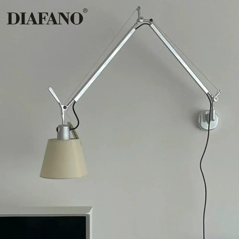 Silver & cream long swing arm wall lamp bedroom reading light