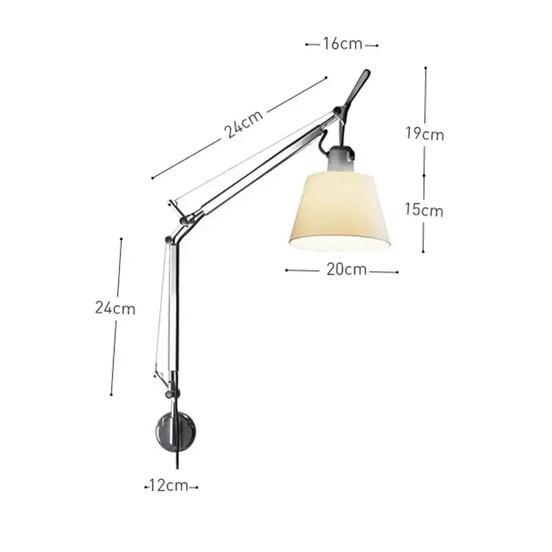 Silver & cream long swing arm wall lamp bedroom reading light