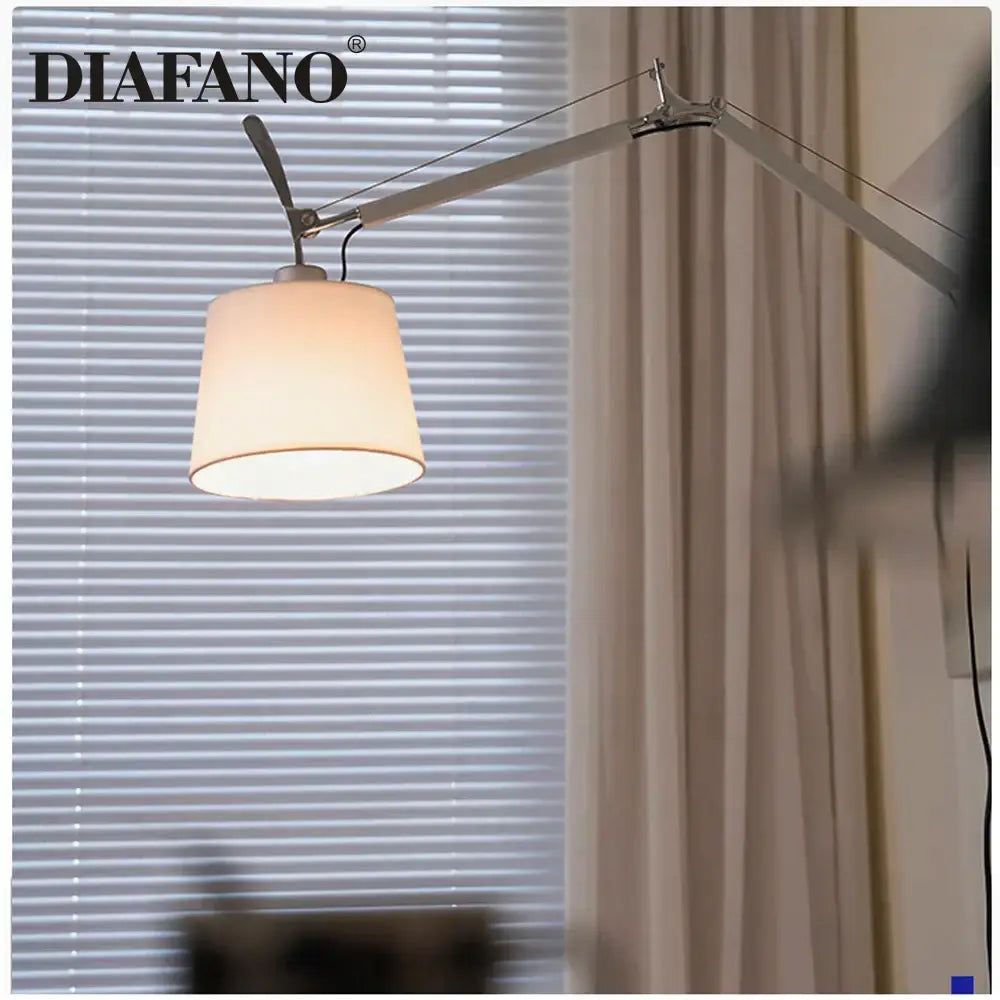 Silver & cream long swing arm wall lamp bedroom reading light