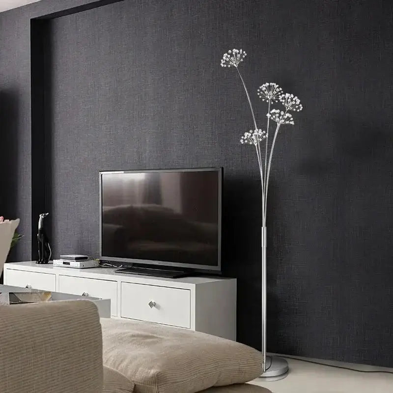 Silver crystal dandelion led floor lamp for living room bedroom