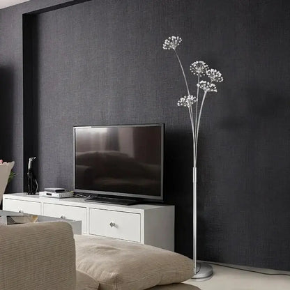 Silver crystal dandelion led floor lamp for living room bedroom