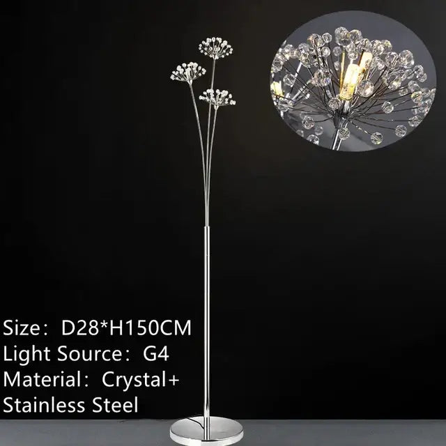 Silver crystal dandelion led floor lamp for living room bedroom