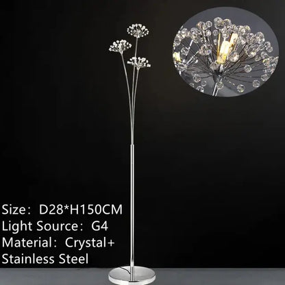 Silver crystal dandelion led floor lamp for living room bedroom