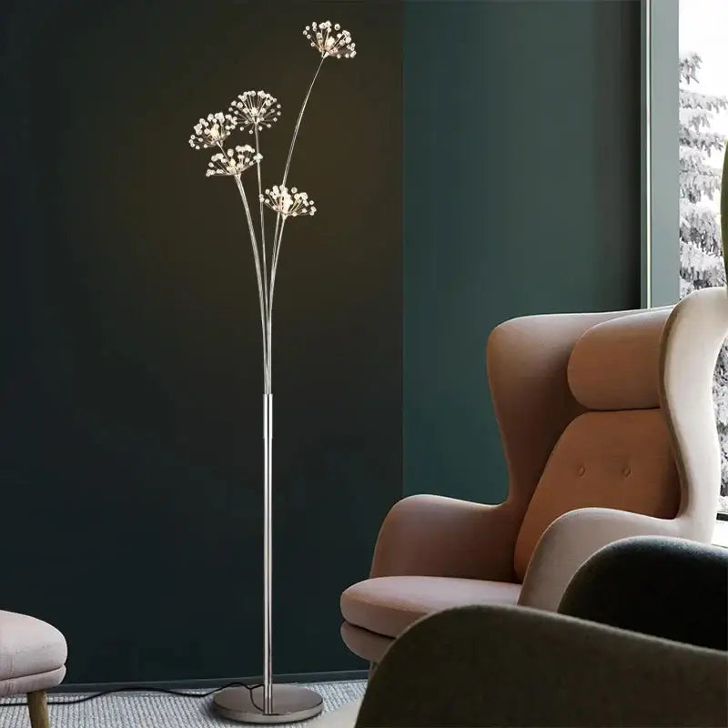 Silver crystal dandelion led floor lamp for living room bedroom