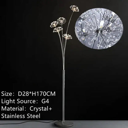 Silver crystal dandelion led floor lamp for living room bedroom