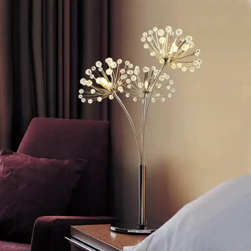 Silver crystal dandelion led floor lamp for living room bedroom