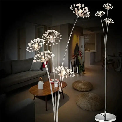 Silver crystal dandelion led floor lamp for living room bedroom