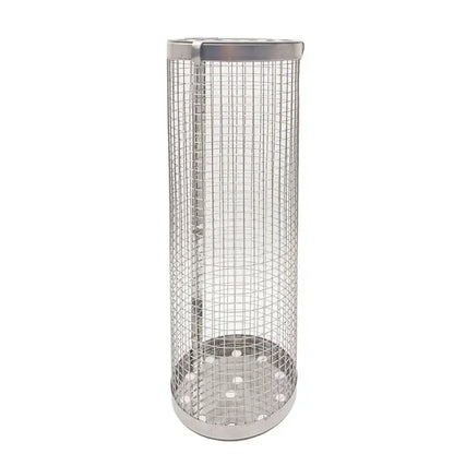Silver cylindrical mesh grilling basket kitchen bbq tool