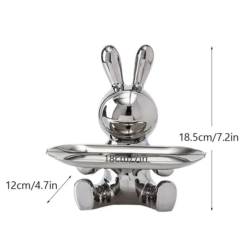 Silver astronaut rabbit resin tray office storage decor