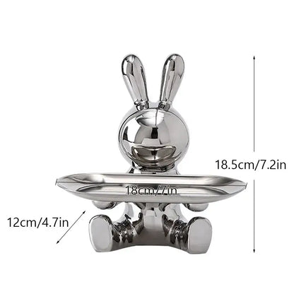 Silver astronaut rabbit resin tray office storage decor