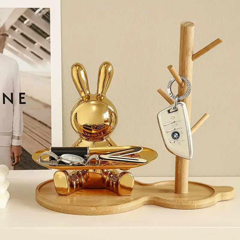 Silver astronaut rabbit resin tray office storage decor